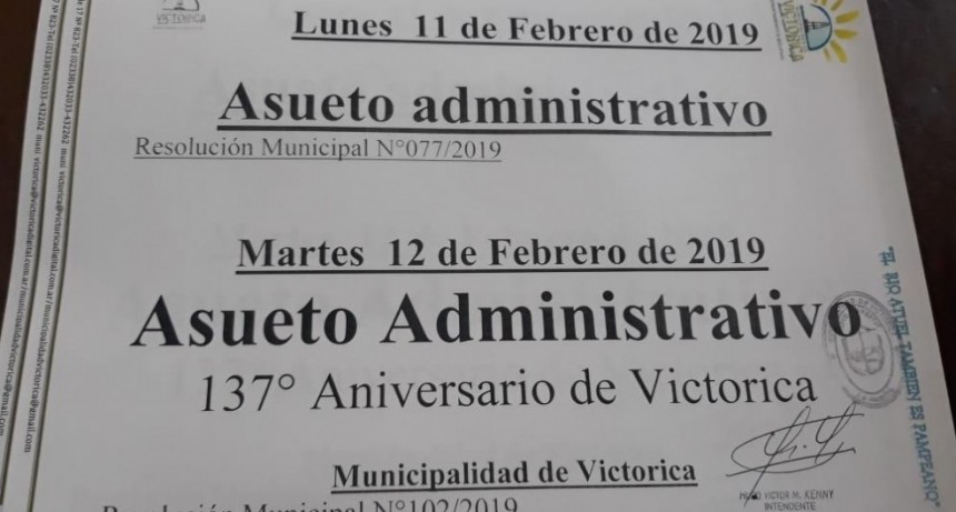 Lunes y Martes asueto Municipal