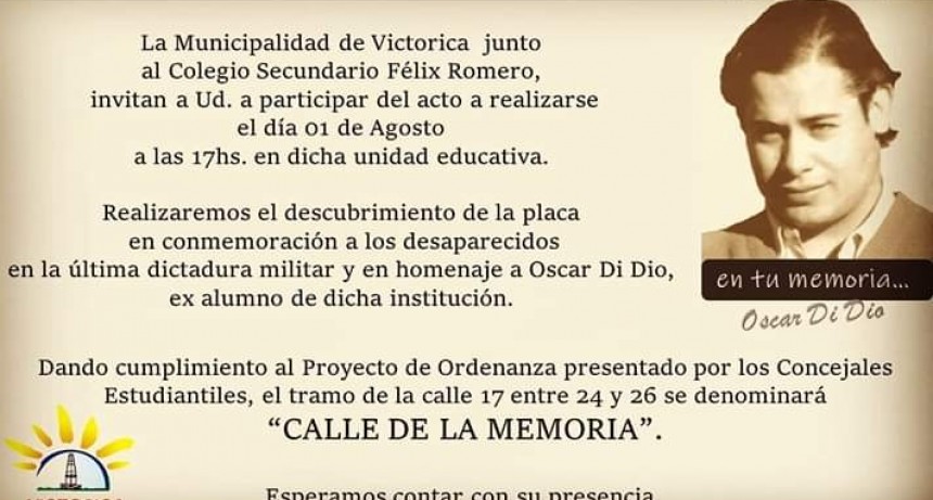 UNA DE LAS CALLES DE VICTORICA PASARÁ A LLAMARSE «CALLE DE LA MEMORIA»