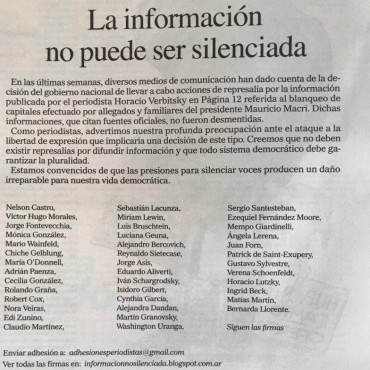 SOLICITADA: LA INFORMACIÓN NO PUEDE SER SILENCIADA