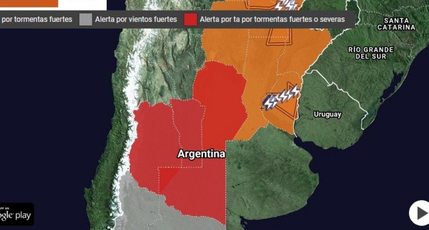 Alerta por tormentas y vientos fuertes para la provincia de La Pampa
