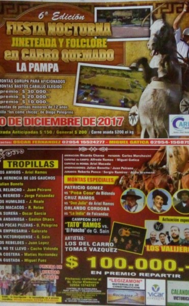 FIESTA NOCTURNA, JINETEADA Y FOLCLORE EN CARRO QUEMADO